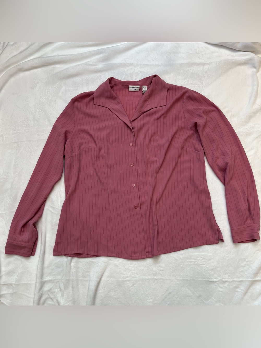 Womens Size XL Covington Brand Blouse Button Front Pink Striped Office Siren